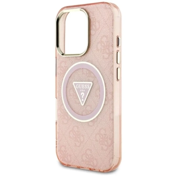 Guess IML Metal Glitter 4G Circle Triangle MagSafe - Etui do iPhone 16 Pro (różowy)
