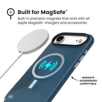 Speck Presidio2 Grip MagSafe - Etui iPhone Air (Deep Sea / Silver Metallic / Spell Blue)