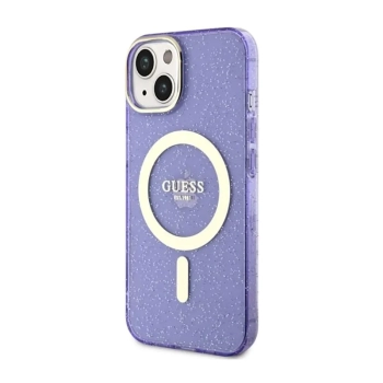 Guess Glitter Gold MagSafe - Etui iPhone 14 (Purpurowy)