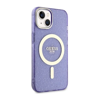 Guess Glitter Gold MagSafe - Etui iPhone 14 (Purpurowy)