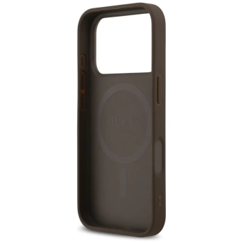 Guess Leather 4G Triangle Strass MagSafe - Etui iPhone 17 Pro (brązowy)