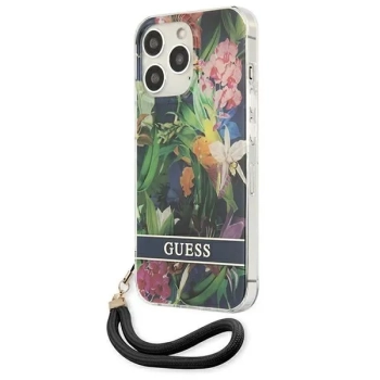 Guess Flower Cord - Etui ze smyczką iPhone 13 Pro (Blue)