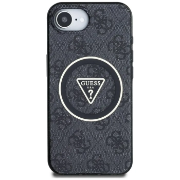 Guess IML Metal Glitter 4G Circle Triangle MagSafe - Etui do iPhone 16e (czarny)