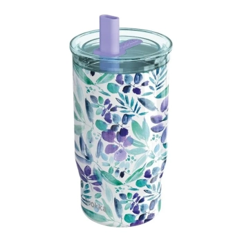 Quokka Mist - Kubek termiczny ze stali nierdzewnej 720 ml ze słomką (Violet Blooms)