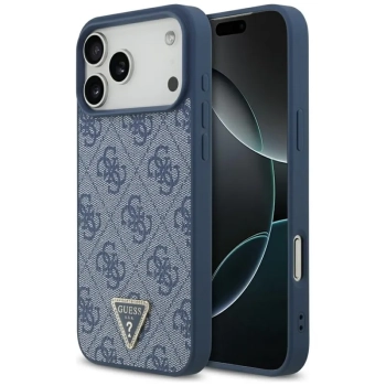 Guess Leather 4G Triangle Strass MagSafe - Etui iPhone 17 Pro Max (niebieski)