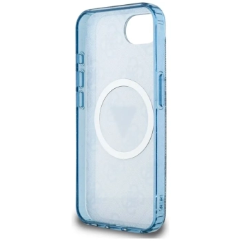 Guess IML Metal Glitter 4G Circle Triangle MagSafe - Etui do iPhone 16e (niebieski)