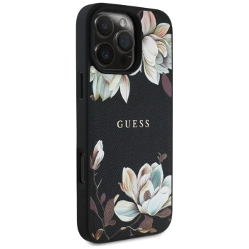 Guess Grained Printed Flower Pattern MagSafe - Etui do iPhone 16 Pro Max (czarny)