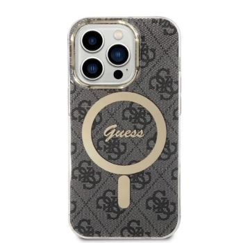 Guess Bundle Pack MagSafe 4G - Zestaw etui + ładowarka MagSafe iPhone 14 Pro (czarny/złoty)