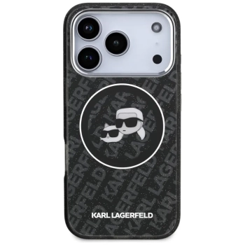 Karl Lagerfeld IML Glitter Karl & Choupette Heads Logo MagSafe - Etui iPhone 17 Pro (czarny)