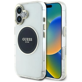 Guess IML Metal Colored Circle Classic Logo MagSafe - Etui do iPhone 16 (czarny)
