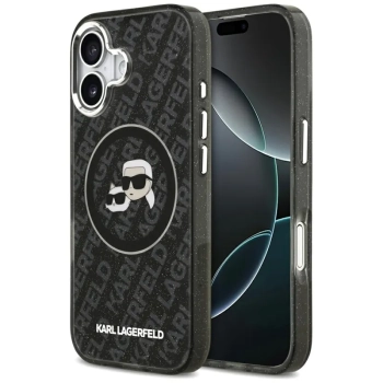 Karl Lagerfeld IML Glitter Karl & Choupette Heads Logo MagSafe - Etui iPhone 17 (czarny)