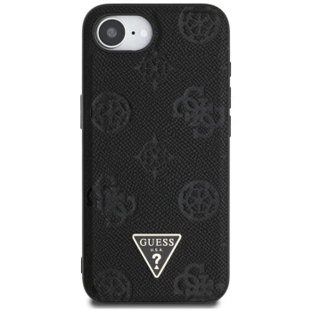Guess Grained Hot Stamp Peony Triangle Logo MagSafe - Etui do iPhone 16e (czarny)