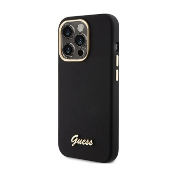 Guess Silicone Script Metal Logo & Frame - Etui iPhone 15 Pro (czarny)