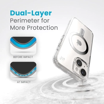 Speck Presidio Perfect-Clear ClickLock & Magsafe - Etui iPhone 15 / iPhone 14 / iPhone 13 (Clear / Chrome Finish / Serene Silver)