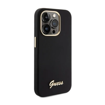 Guess Silicone Script Metal Logo & Frame - Etui iPhone 15 Pro (czarny)
