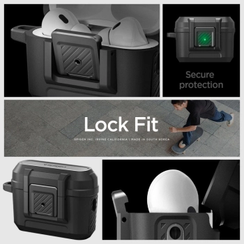 Spigen Lock Fit - Pancerne etui do Apple Airpods Pro 1 / 2 (Czarny)