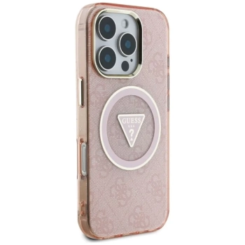 Guess IML Metal Glitter 4G Circle Triangle MagSafe - Etui do iPhone 16 Pro (różowy)