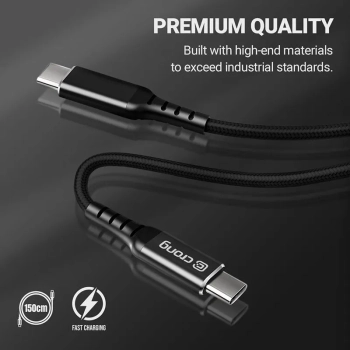 Crong Armor Link - Kabel 60W 3A USB-C do USB-C Fast Charging 150cm (czarny)
