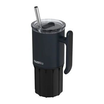 Quokka Umi - Kubek termiczny ze stali nierdzewnej 720 ml ze słomką i silikonową podstawką (Black)