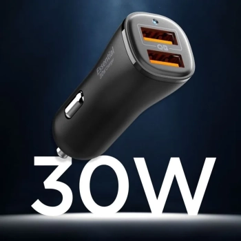 Spigen Essential EV302 - Ładowarka samochodowa 2x USB-A 30W (Czarny)