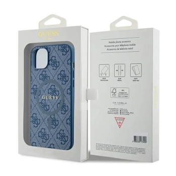 Guess 4G Collection Leather Metal Logo MagSafe - Etui iPhone 15 / 14 / 13 (niebieski)