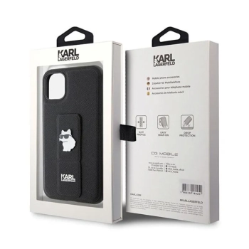 Karl Lagerfeld Gripstand Saffiano Choupette Pins - Etui iPhone 11 (czarny)