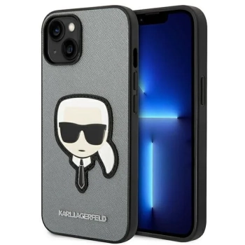 Karl Lagerfeld Saffiano Karl Head Patch Case - Etui iPhone 14 Plus (srebrny)
