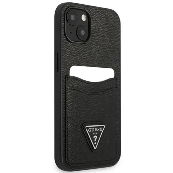 Guess Saffiano Double Card Triangle - Etui iPhone 13 mini (czarny)