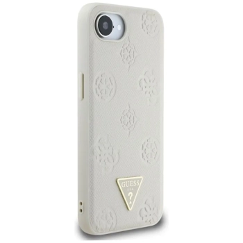 Guess Grained Hot Stamp Peony Triangle Logo MagSafe - Etui do iPhone 16e (beżowy)