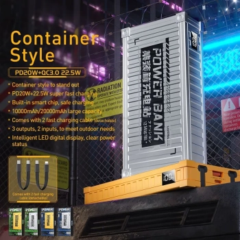 WEKOME WP-339 Container Series - Power bank 10000 mAh Super Charging z wbudowanym kablem USB-C & Lightning PD 20W + QC 22.5W (Żółty)