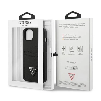 Guess Saffiano Double Card Triangle - Etui iPhone 13 mini (czarny)
