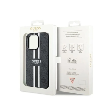 Guess 4G Printed Stripes MagSafe - Etui iPhone 15 Pro (czarny)