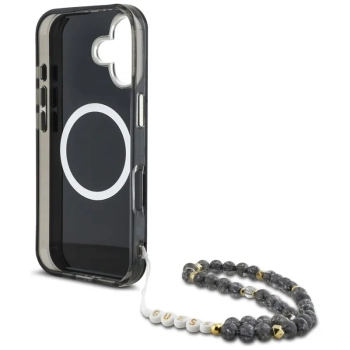 Guess Palm Trees Triangle Pearl Strap MagSafe - Etui do iPhone 16 (czarny)