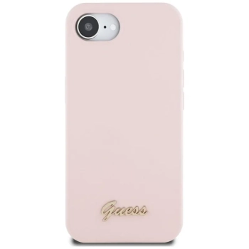 Guess Silicone Script Metal Logo MagSafe - Etui do iPhone 16e (różowy)