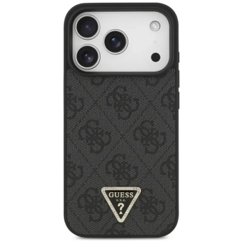 Guess Leather 4G Triangle Strass MagSafe - Etui iPhone 17 Pro (czarny)