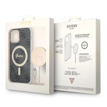 Guess Bundle Pack MagSafe 4G - Zestaw etui + ładowarka MagSafe iPhone 12 / iPhone 12 Pro (czarny/złoty)