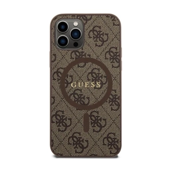 Guess 4G Collection Leather Metal Logo MagSafe - Etui iPhone 12 / iPhone 12 Pro (brązowy)