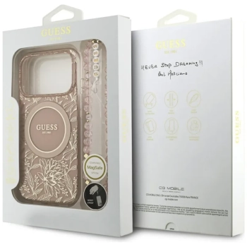 Guess IML Flowers Electro Pearl Strap MagSafe - Etui iPhone 17 Pro (różowy)