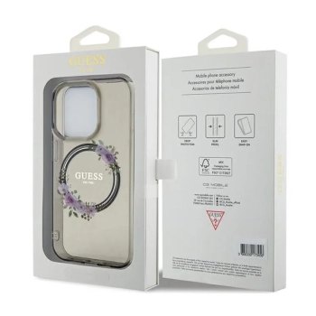 Guess IML Flowers Wreath MagSafe - Etui iPhone 15 Pro (czarny)