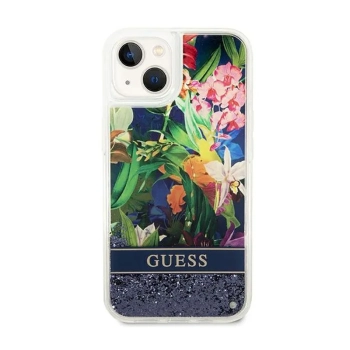 Guess Liquid Glitter Flower - Etui iPhone 14 Plus (niebieski)