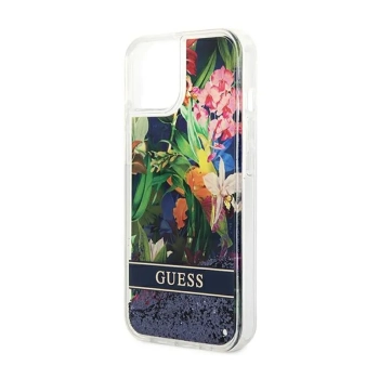 Guess Liquid Glitter Flower - Etui iPhone 14 Plus (niebieski)