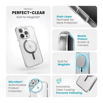 Speck Presidio Perfect-Clear MagSafe - Etui iPhone 15 Pro (Clear / Chrome Finish / Serene Silver)