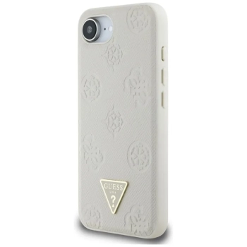 Guess Grained Hot Stamp Peony Triangle Logo MagSafe - Etui do iPhone 16e (beżowy)