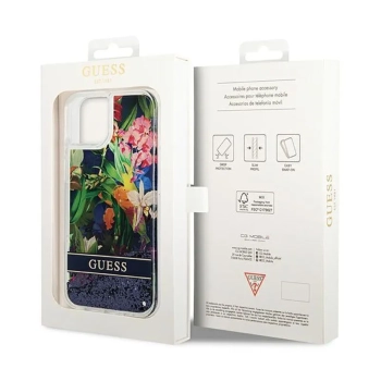 Guess Liquid Glitter Flower - Etui iPhone 14 Plus (niebieski)