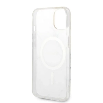 Guess Bundle Pack MagSafe IML Marble - Zestaw etui + ładowarka MagSafe iPhone 14 Plus (biały/złoty)