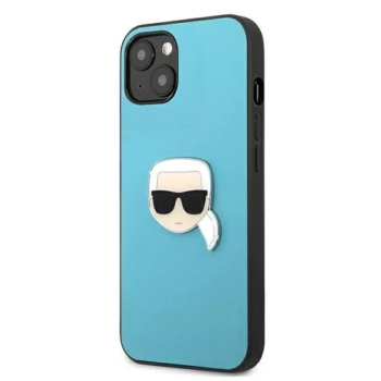 Karl Lagerfeld PU Leather Karl's Head Metal - Etui iPhone 13 mini (niebieski)