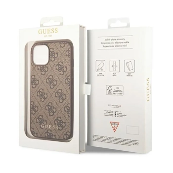 Guess 4G Metal Gold Logo - Etui iPhone 15 / 14 / 13 (brązowy)