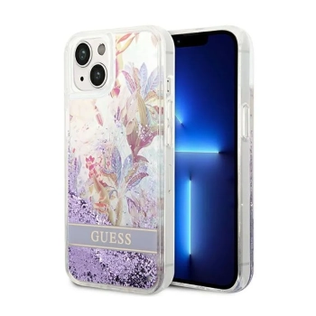 Guess Liquid Glitter Flower - Etui iPhone 14 Plus (fioletowy)
