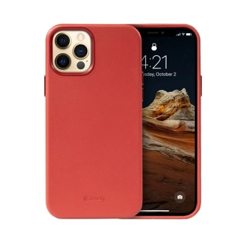 Crong Essential Cover Magnetic - Etui ze skóry iPhone 12 Pro Max MagSafe (czerwony)