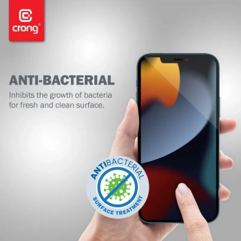 Crong Anti-Bacterial 3D Armour Glass - Szkło hartowane 9H na cały ekran iPhone 14 / iPhone 13 / iPhone 13 Pro + ramka instalacyjna